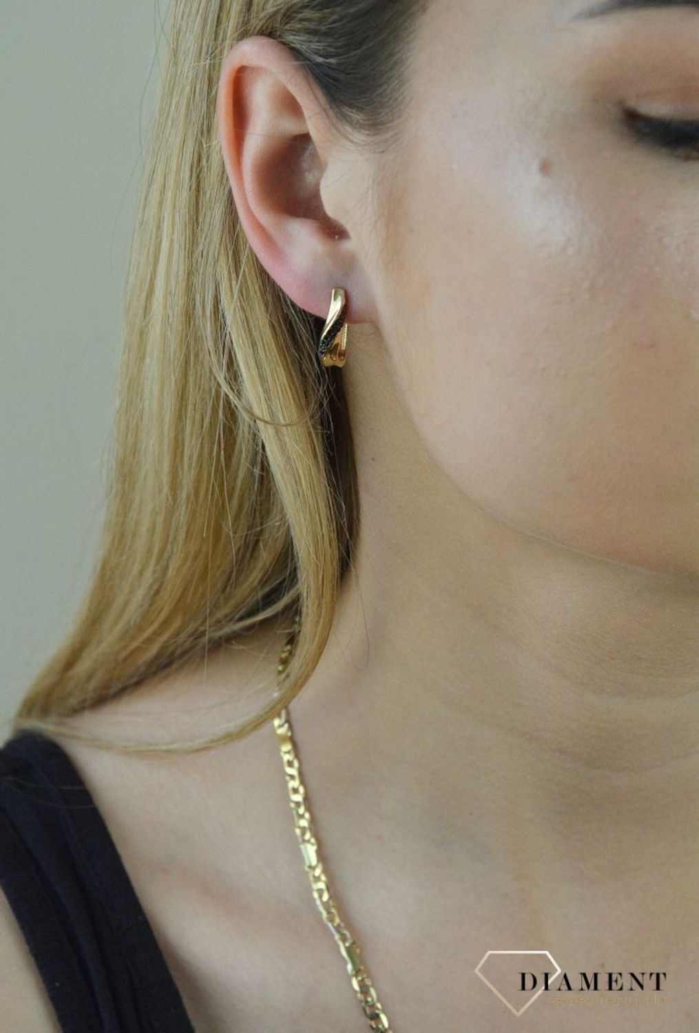 Złote kolczyki 585 czarna cyrkonia KL 11380.jpg